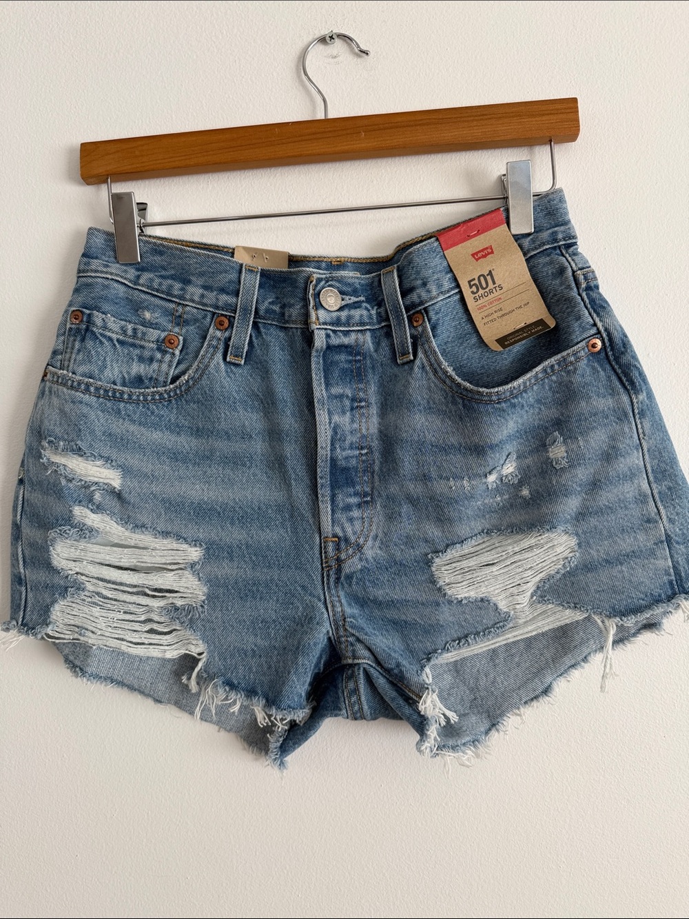 Levi's 501 Cutoff Distressed Denim Shorts - Light Blue
